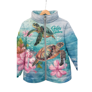 Sea Turtle and Tropical Flower Puffer Jacket