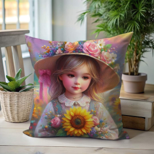 Sunflower Girl Scatter Cushion – Floral Hat