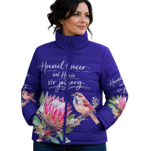 Purple Protea and Bird Puffer Jacket