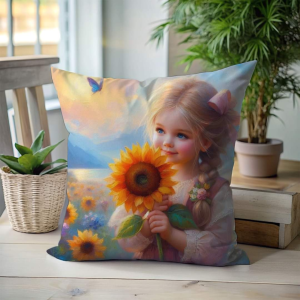 Sunflower Girl Scatter Cushion – Blue Sunflower