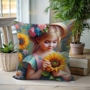 Sunflower Girl Scatter Cushion – Rainbow Floral